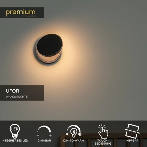 Lucide UFOR - Wandleuchte - Ø 12 cm - LED Dim to warm - 1800K/3000K - Schwarz | Premium - USP